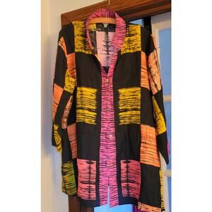 Citron Santa Monica Silk Rayon Bright Color and Black Button Down Check Top. 1X